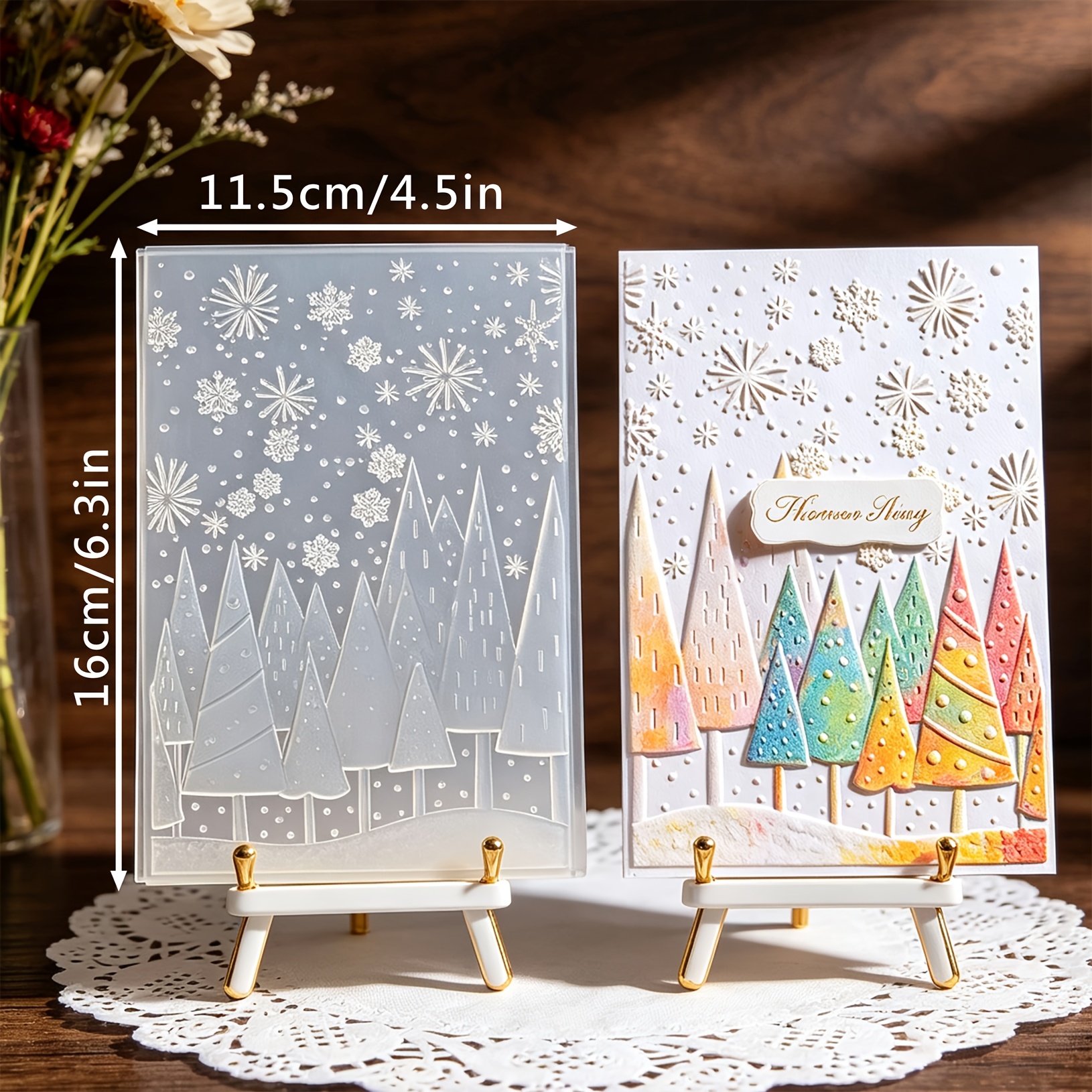 TEMU Tavoletta per goffratura con di e pino natalizio con di paesaggio innevato - Strumento in plastica per biglietti a , scrapbooking, decorazioni