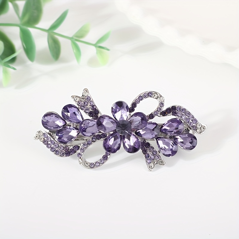 Elegant Alloy Hair Clip With Crystal Rhinestone , Minimalist Bow Tie Shape, Solid Color, Spring Clasp For Women - Single Piece, Cute Hair Clips