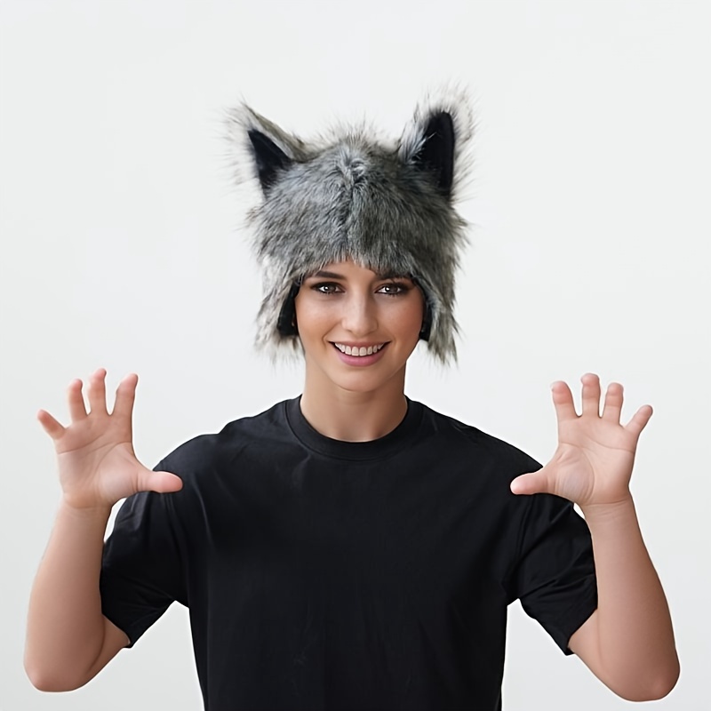 

Unisex Wolf Plush Street Style Hat, Animal Themed Headwear, For Halloween Christmas Party Costume, For Men Women