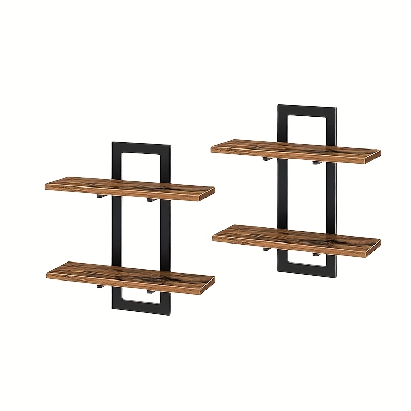 TEMU Floating Wood Shelves Set Of 2, Farmhouse Wall Mounted Shelf For Bedroom, Bathroom Shelves For Storage, Rack For Decor, Hanging Wall Shelves For Room - Rustic Brown, Floating Shelves