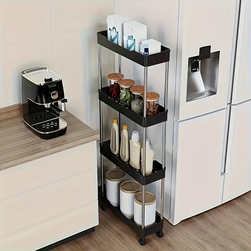 

3-tier Compact Rolling Storage Cart, Stainless Steel & Plastic, Organizer Rack For Bathroom Accessories - Space-saving Design Under 3.2 Cubic Feet, Ideal For Narrow , Bathroom Organizers And Storage