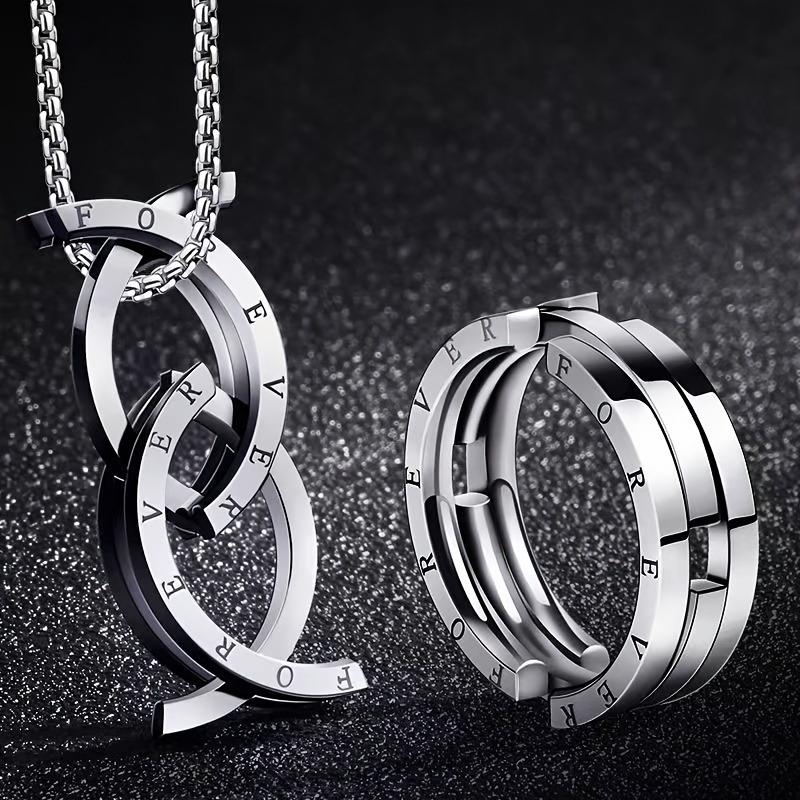 2pcs minimalist transformable ring jewelry DIY crafts, foldable and  retractable creative necklace holiday gift, daily decoration, kiss fi