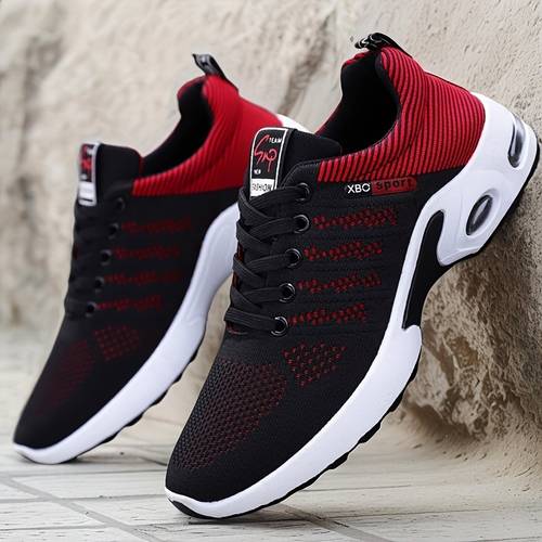 breathable and comfortable mens sports shoes featuring stylish woven knit shock absorption slip top lacing suitable for all outdoor sports and jogging
