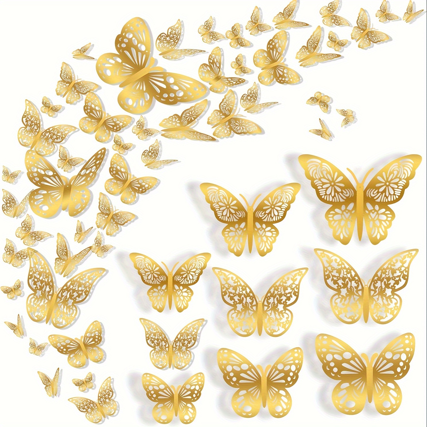 Image of 72pcs Wall Decorations, 3 Styles 3d Butterflies, Golden And Rose Golden Butterflies, Wedding Decor, Birthday Party Decorations (72pcs, Golden And Rose Golden)