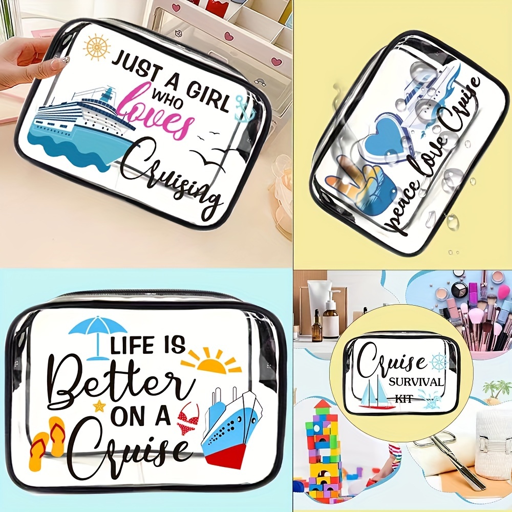 

Cruise-themed Pvc Cosmetic Bag Set For Men & Women, Unisex Transparent Travel Toiletry Organizer Pouches With , Non-waterproof, Paraben-free Storage Bags For Beach & Bathroom Essentials