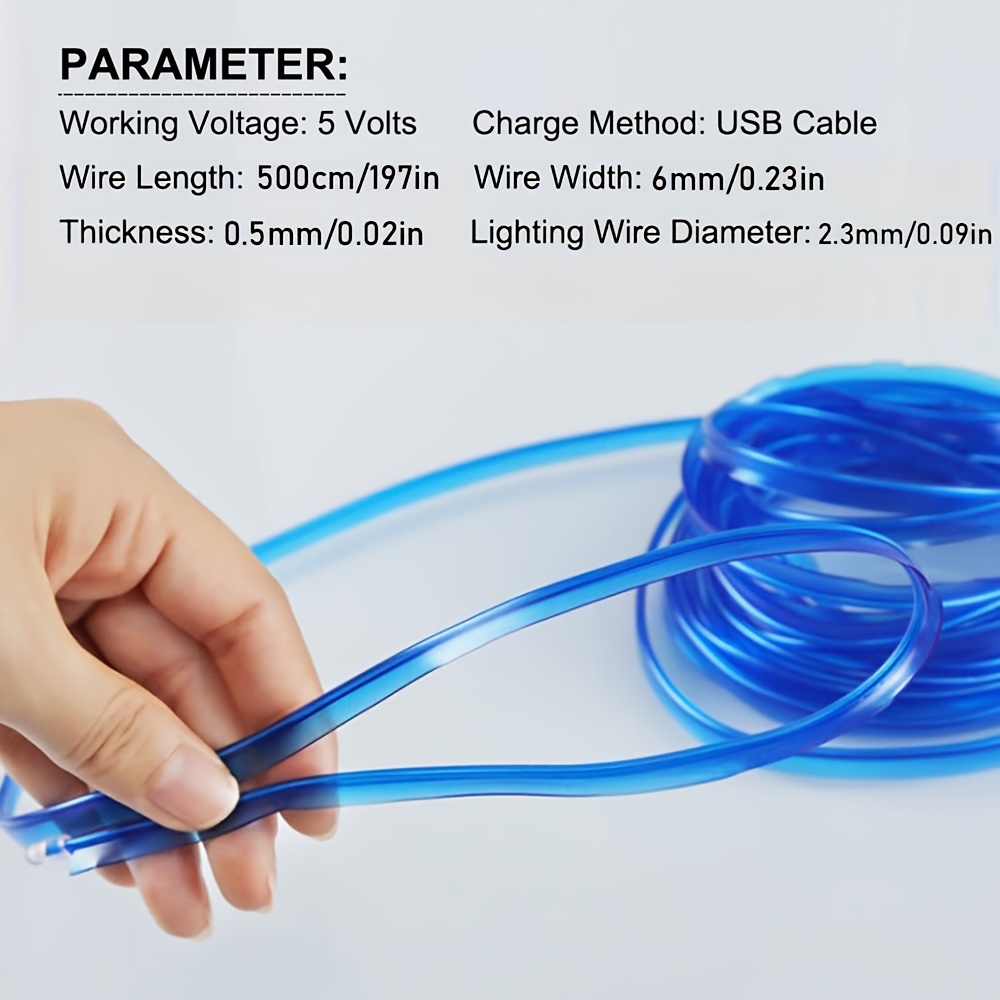 197inch/5m Car Environment El Wire LED USB Flexible Neon Interior Lights Assembly RGB Light for Automotive Decoration Lighting Accessories