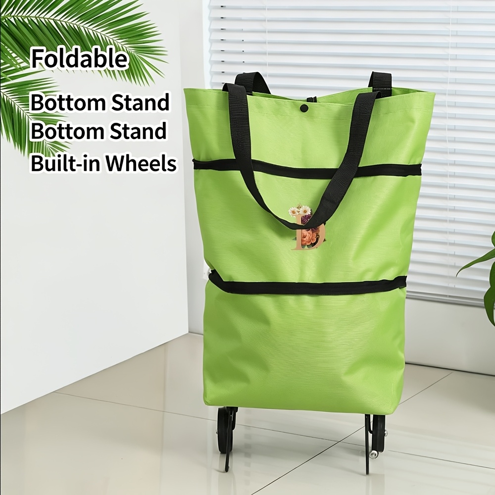 TEMU 1pc Convenient Shopping Cart | Letter D Floral Pattern - Wheeled Multi-capacity Cart With Handle, Durable And Tear-resistant | Bag With