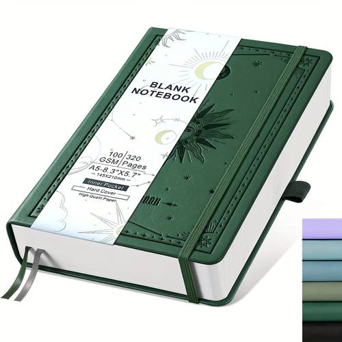a5 blank notebook journal 320 pages 100gsm thick paper leather cover with star and moon sketchbook unlined ideal for men and womens writing and drawing 5 75 x 8 38 inches drawing notebook