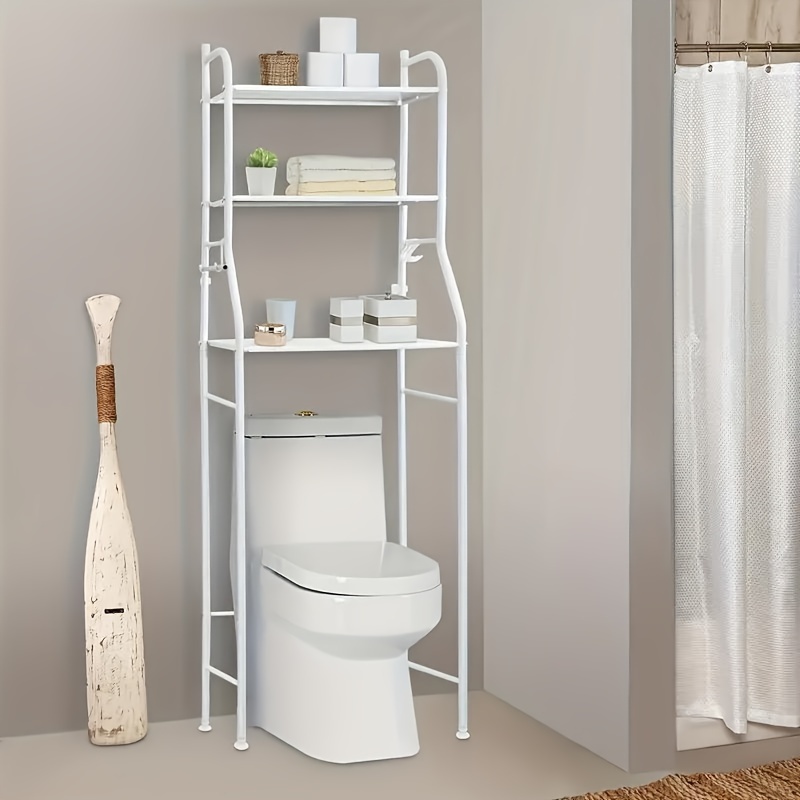 TEMU 3 Shelf Bathroom Space Saver, Over The Toilet Rack, Bathroom Corner Stand Storage Organizer Accessories, The Washing Machine, With Hanging Rod, Bathroom Tower Shelf, White