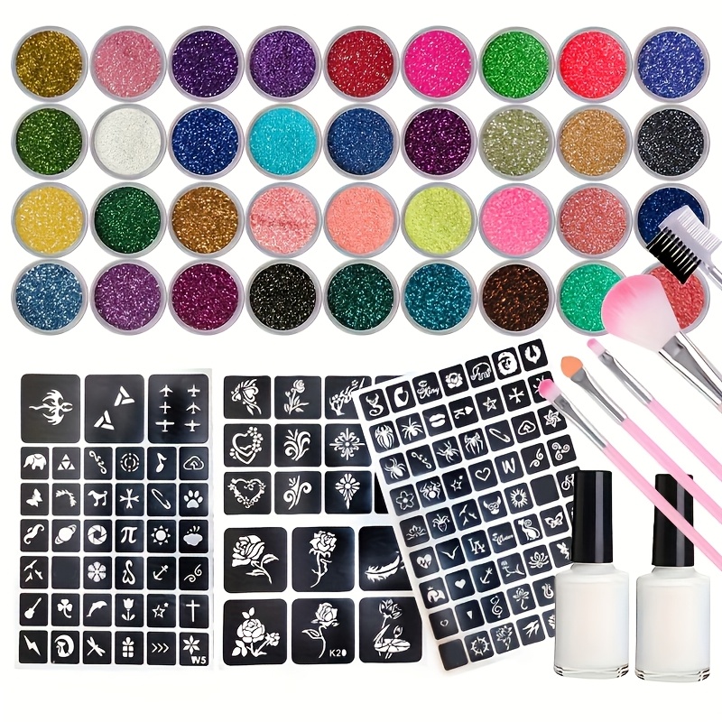 Image of Temporary Glitter Tattoo Set, Durable, Suitable For Face, Body, Arm, , Makeup Ball, Homecoming Party, Christmas Theme Glitter Tattoo