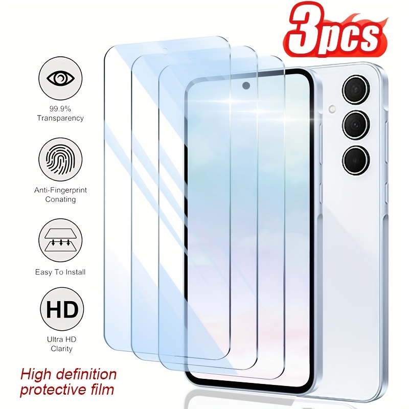 3pcs, Hd Tempered Glass Screen Protector Film, Full Hd, No Bubbles, Waterproof, Anti-fingerprint, Anti-drop, Anti-scratch, , Suitable For Galaxy S21fe/s23fe/a54/a15/a31/a34/ A35/a55/m53/m54/m55