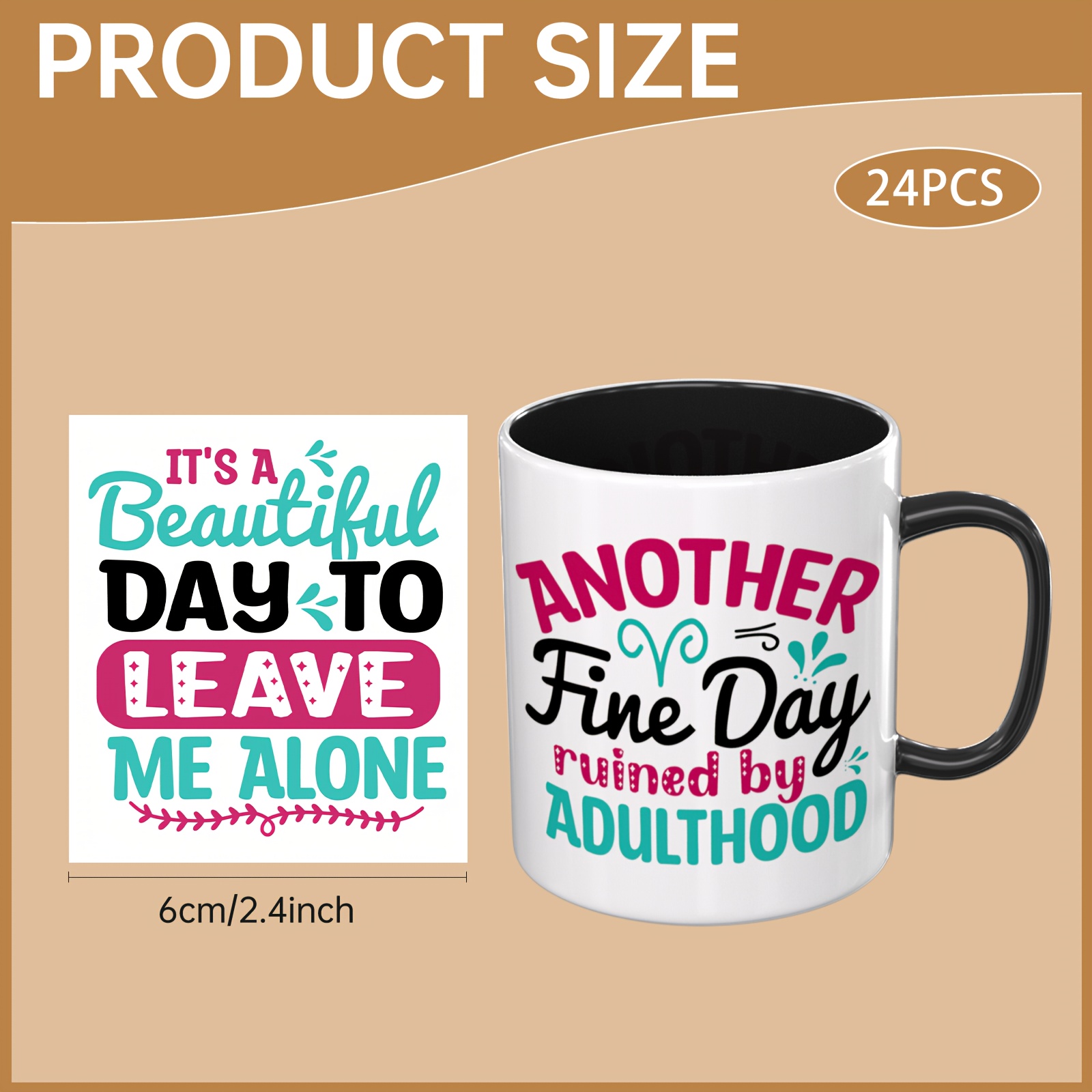 TEMU 24pcs Autocollants UV DTF à Sarcastiques - Pack d'Autocollants UV DTF pour Tasses, Idéal pour , le Bricolage, la Décoration, le Scrapbooking et