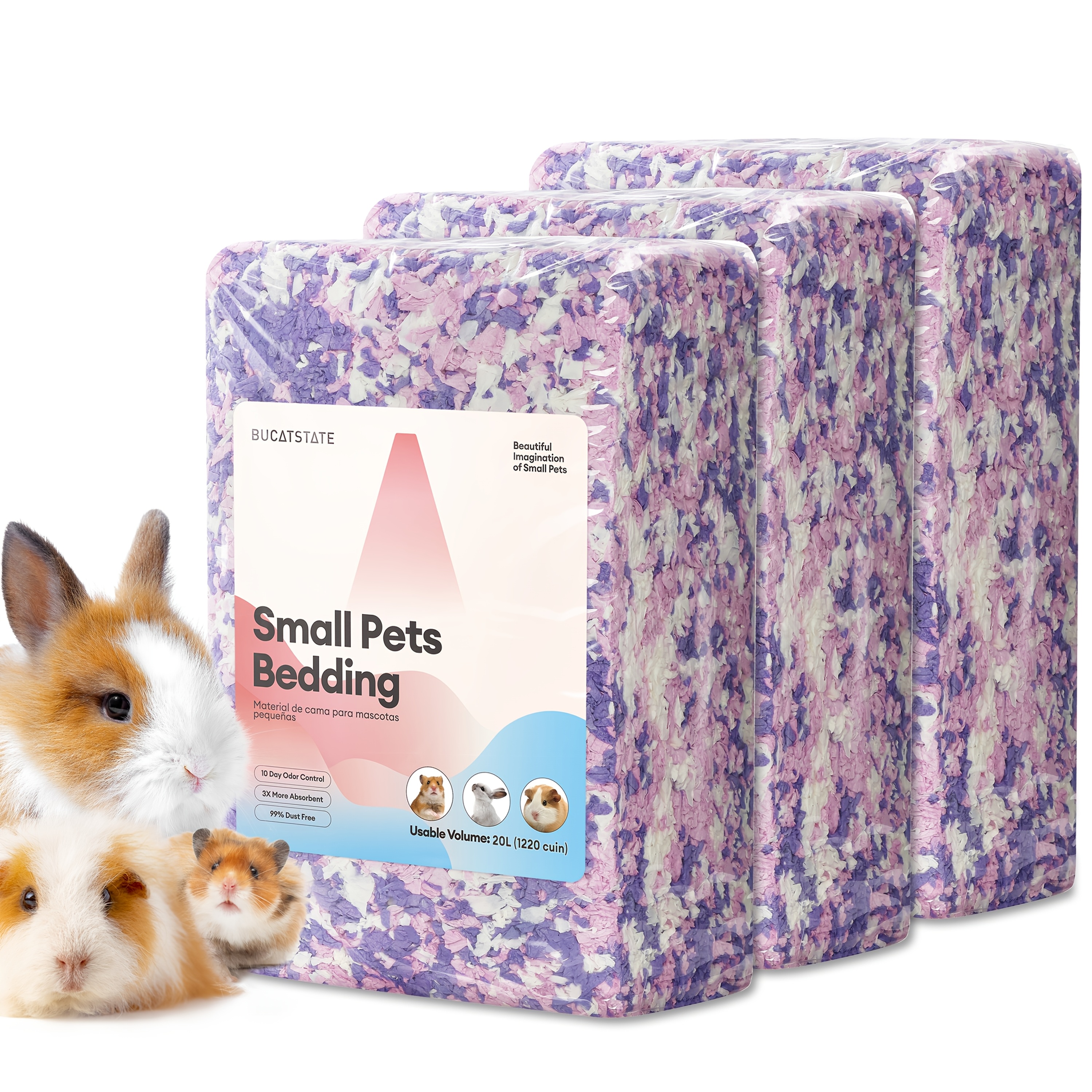 3pcs Small Pet Bedding, Dust-Free Odor Control Paper Substrate