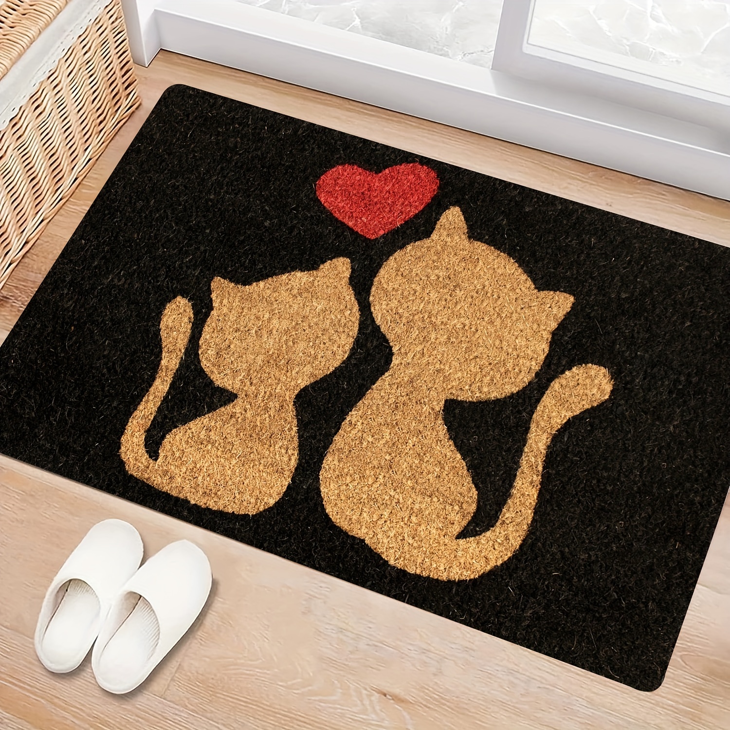 

Cute Cat And Doormat - Stain Resistant, Machine Washable, Polyester Rectangle Door Mat For Bedroom And Farmhouse Entrances