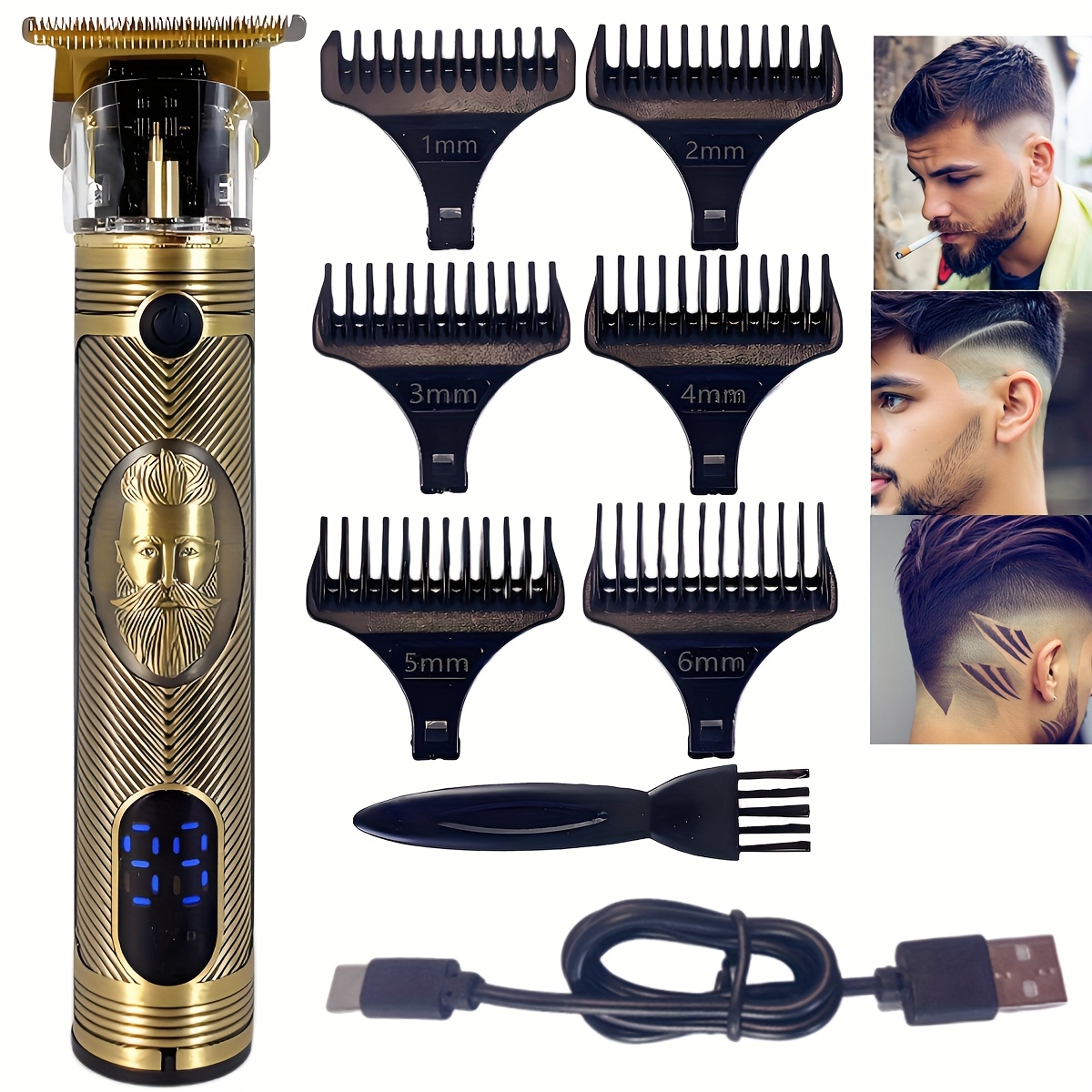 TEMU Ibeautyliss Hair Clippers For Men, 1200mah Battery Rechargeable Lcd Display Men's Hair Trimmer, T Blade Hair Trimmer, Hair/ Beard Trimmer Set, With 6 Accessories Combs