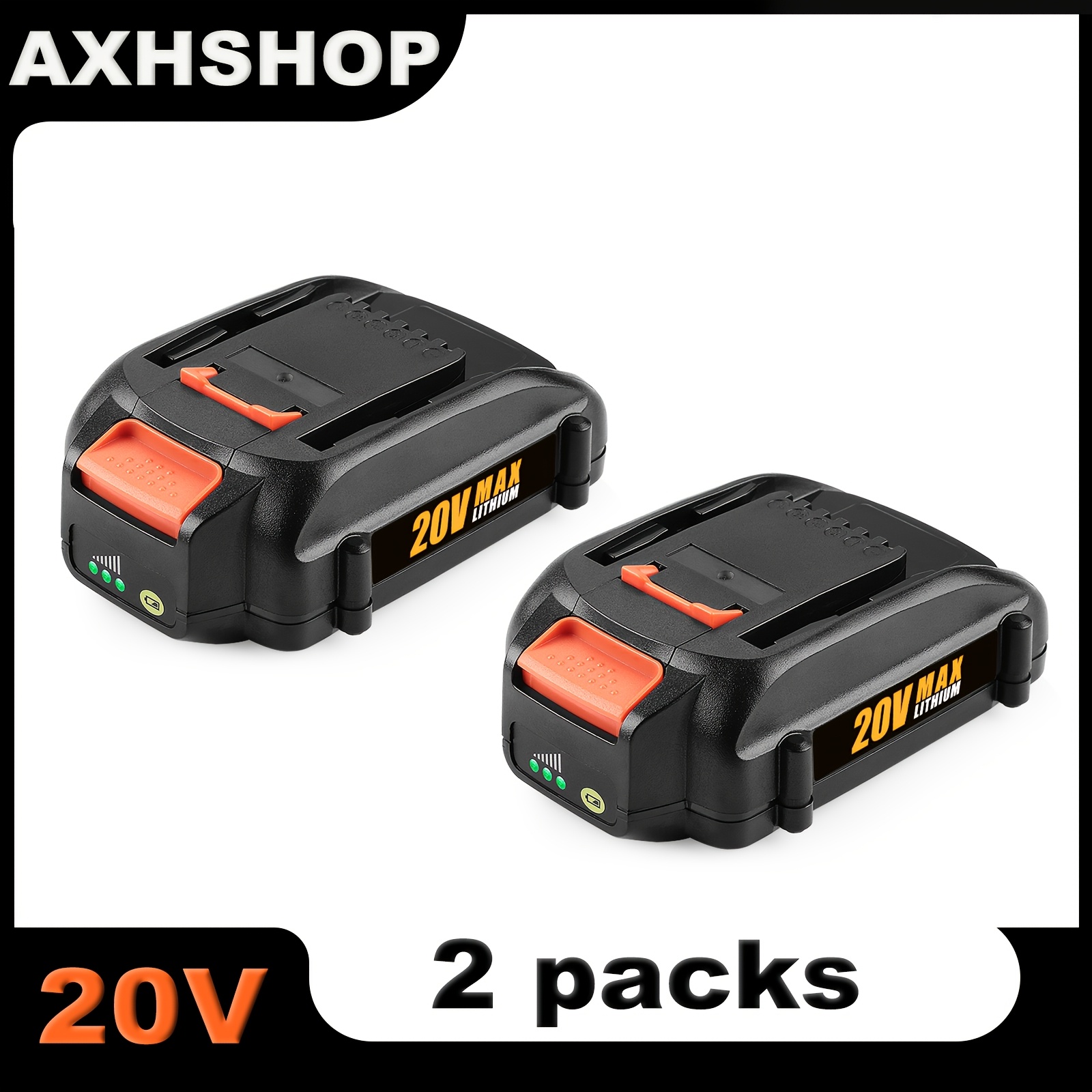 TEMU Lot de 2 batteries de rechange lithium-ion 20V et chargeur compatibles avec les outils électriques WORX WA3520, WA3525, WG151S, WG155S, WG251S,