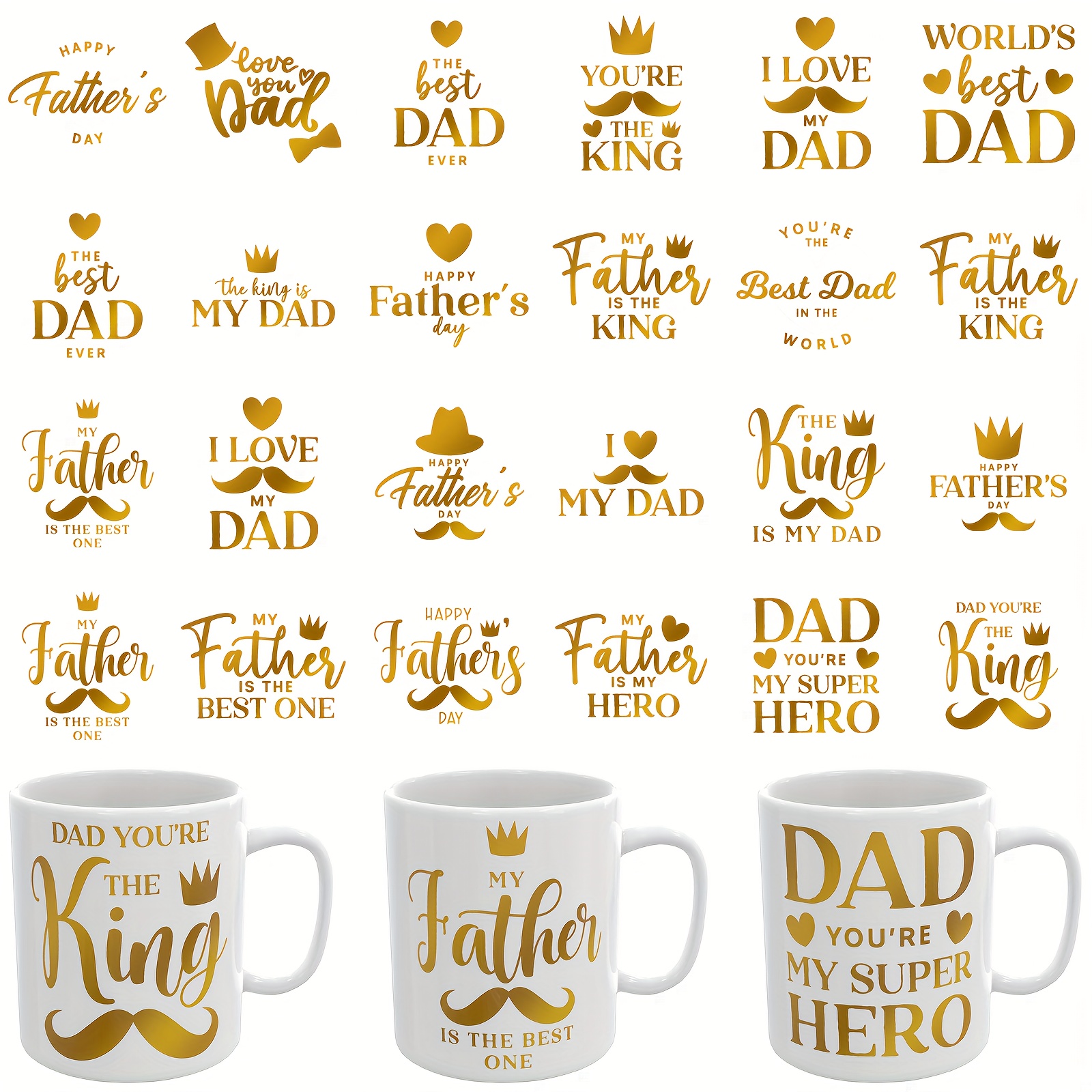 TEMU 24pcs Uv Dtf Transfer, Father's Day High- Diy, Suitable For Decorating Cups, Bottles, And Smooth Items. Includes Uv Only, Mug Not Included