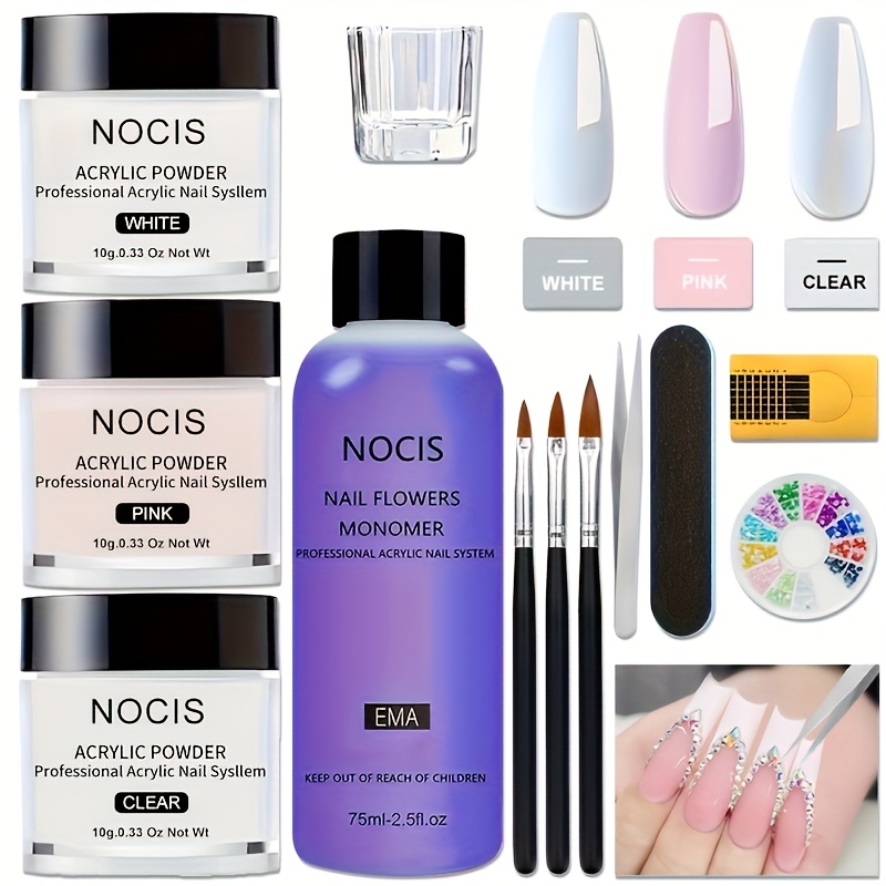 TEMU Acrylic Nail Kit: Professional Nails Kit Acrylic Set Pink Acrylic Powder And Liquid Set With Acrylic Nail Starter Kit For Use.