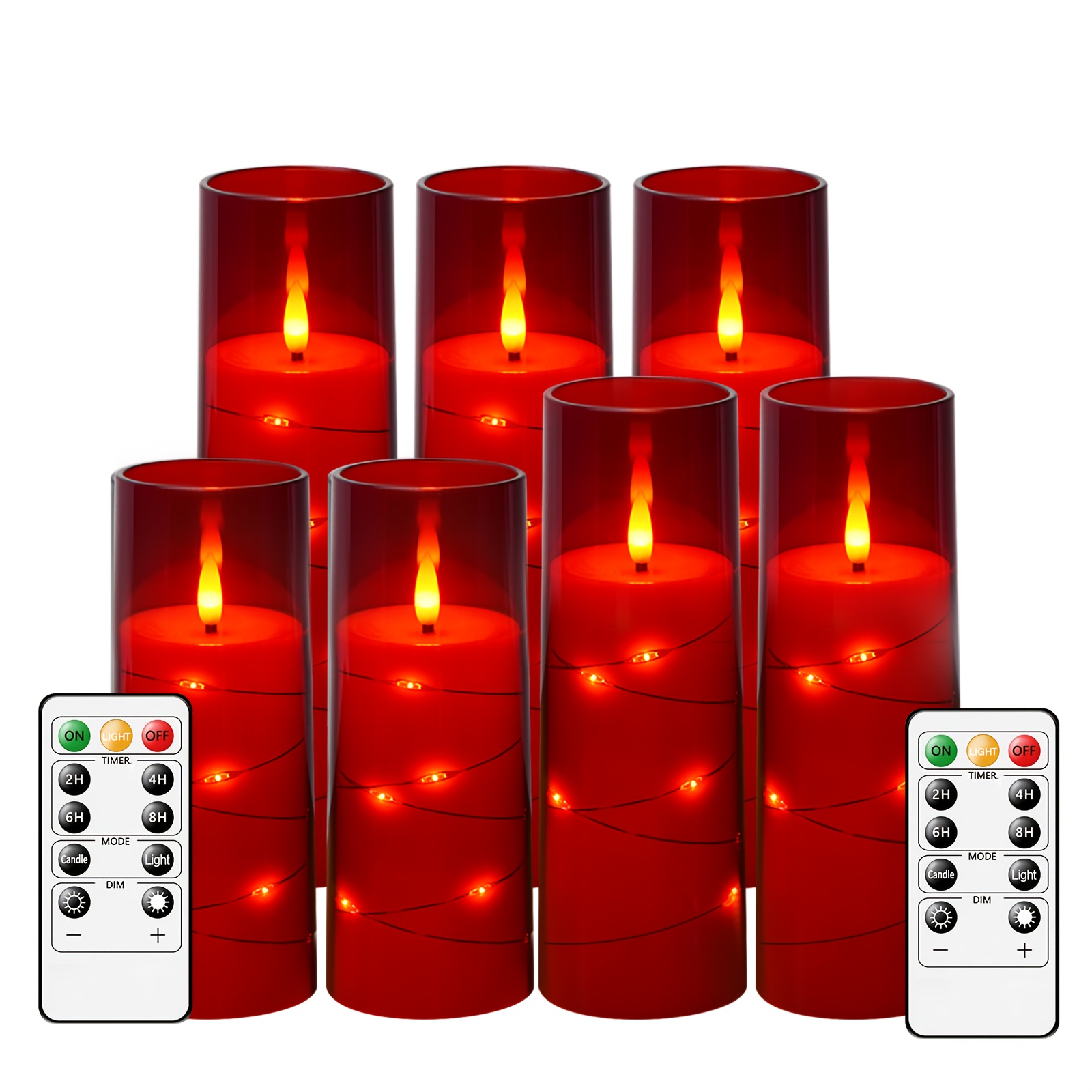 

Eebuss 7pcs Led Flameless Candles (d2.3*5"5"6"6"7"7"7")acrylic Led Pillar Candle Flickering Flameless Candles For Romantic For Home Decoration, Christmas, Thanksgiving (red)