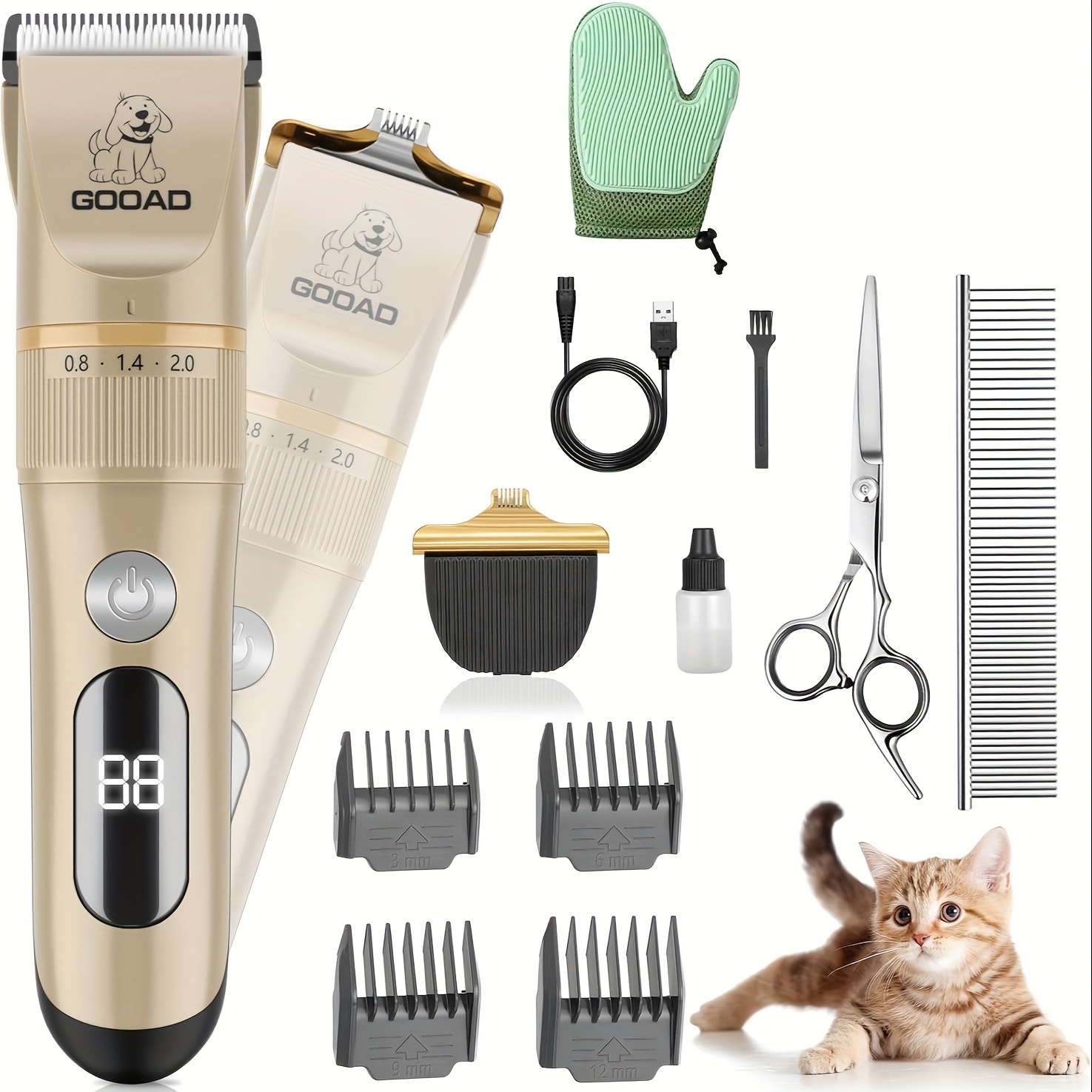 

Gooad Cat Grooming Kit Cat Clippers For Matted Hair Cordless Cat Shaver For Long Hair Low Noise Paw Trimmer, Cat Hair Trimmer For Grooming Quiet Pet Hair Clippers Tools For Cats Dogs (gold)