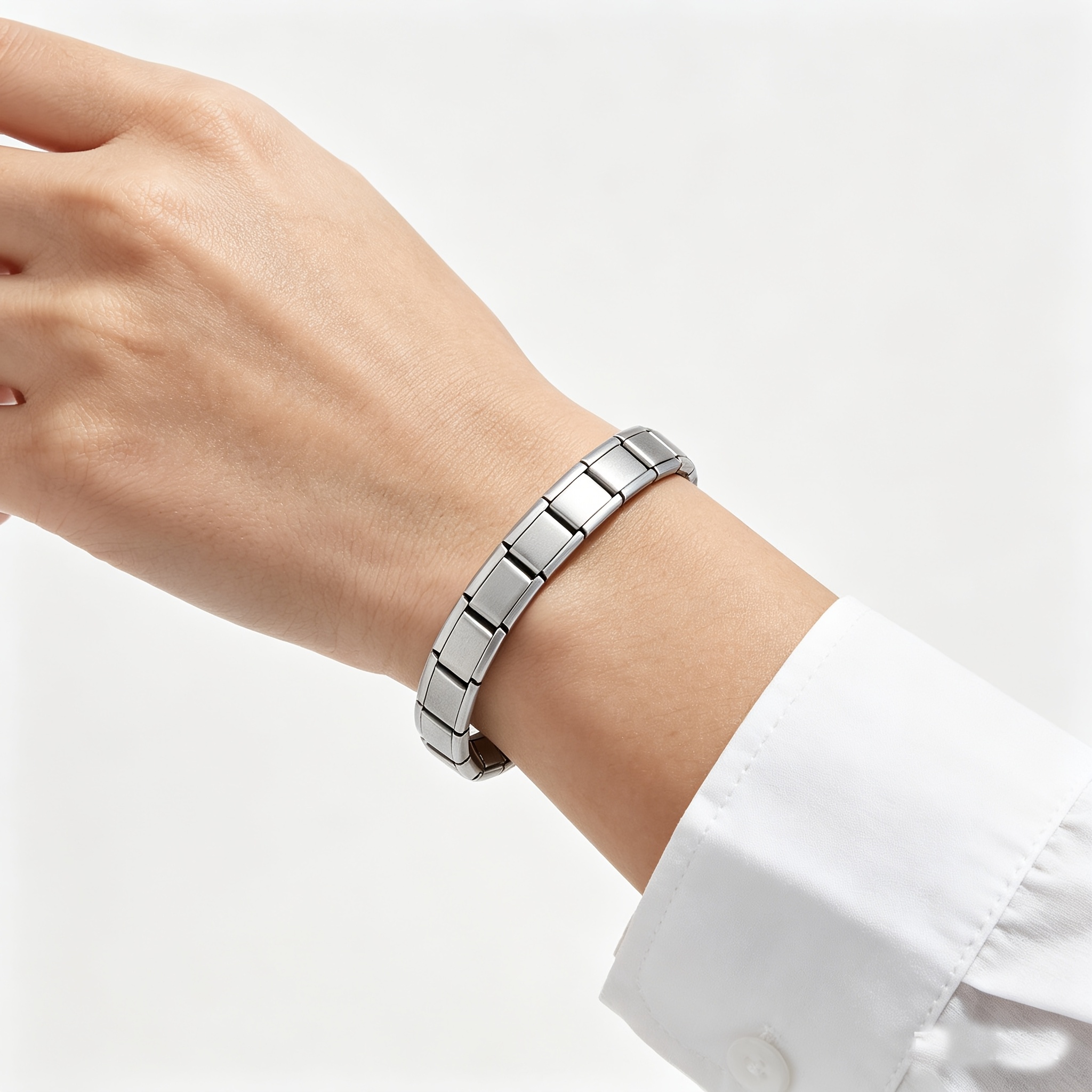 TEMU Pulsera modular italiana de empalme DIY, pulsera elástica de acero inoxidable, diseño de , sin níquel e hipoalergénica, joyería de moda versátil