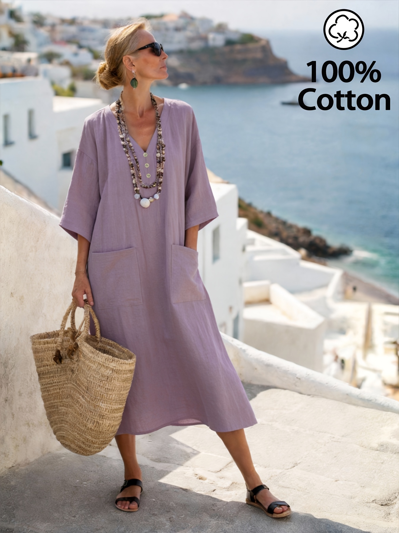 summer   reducing ancient   dress loose batwing sleeve french   neck large pocket   long skirt womens kydx