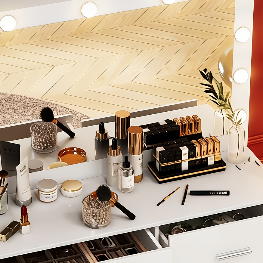 TEMU Valentine's Day Gift Vanity Set 11 Led Lights Makeup Desk Mirror Dressing Dresser Table Dresser White