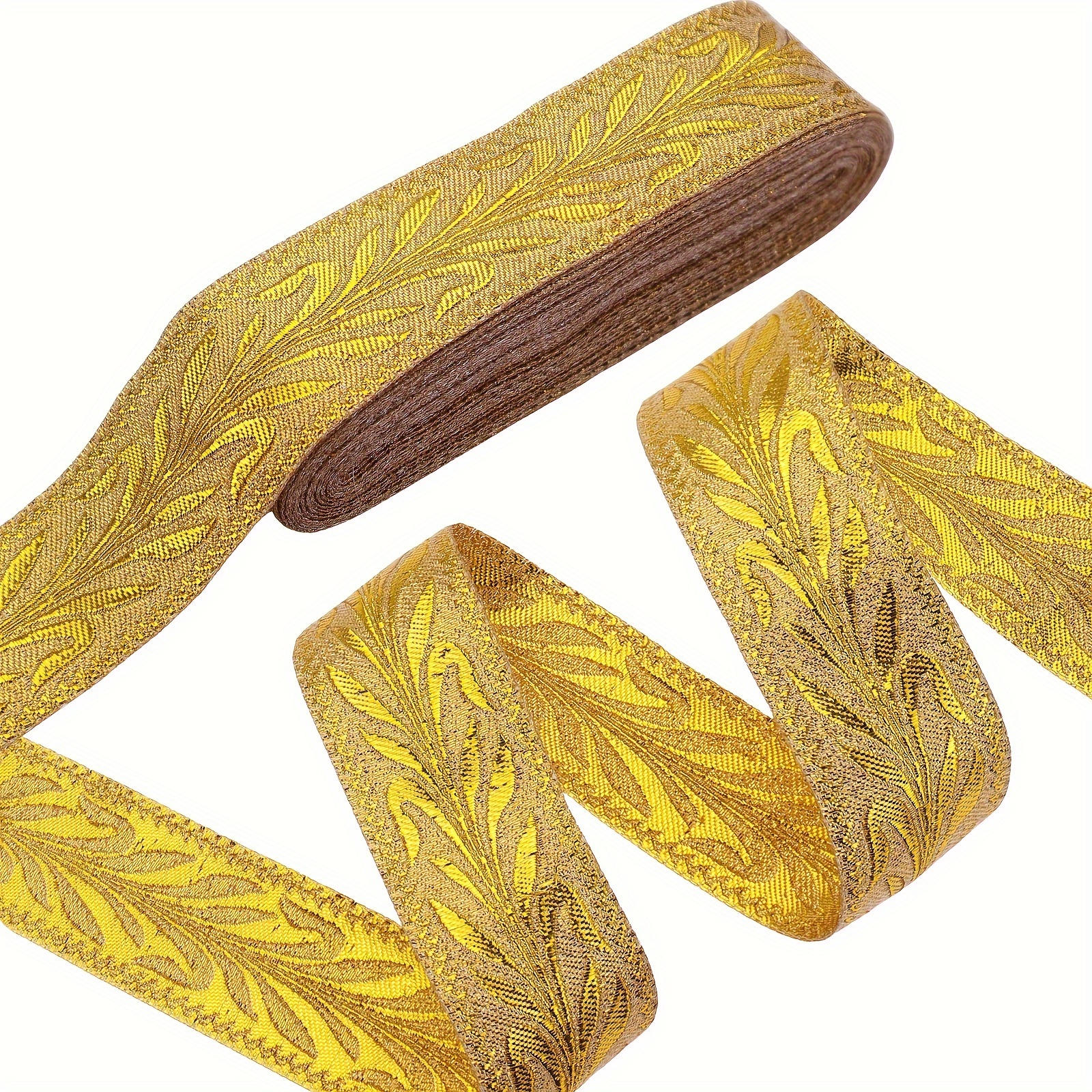 Golden Embroidered Jacquard Ribbon - Vintage Boho Lace Trim For Crafting And Sewing