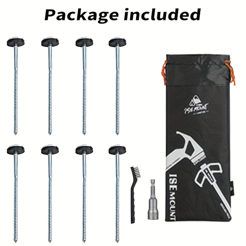 Image of 8pcs Of 12-inch Drillable Tent Stakes, Heavy-duty Hexagonal Metal Tent Anchors And Camping Pegs, With 13mm Hex Drill Adapter And Reinforced Storage Bag