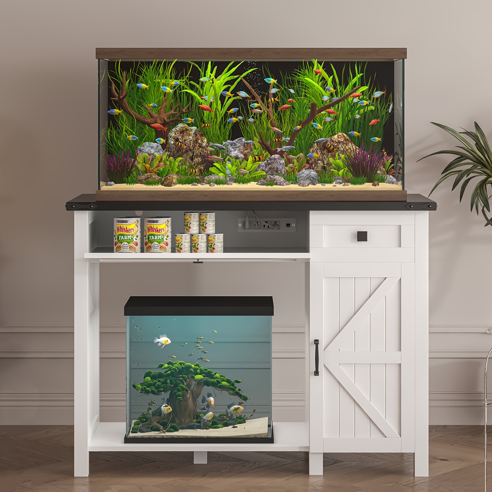 

Farmhouse 40 Gallon Aquarium Stand, 29/20 Gallon Fish Tank Stand, Black Tank Stand, Fish Tank Table With Drawer And Cabinet, Sturdy And Durable