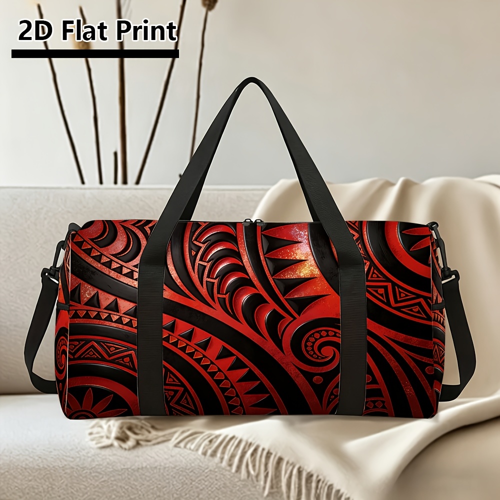 TEMU 2d Flat 1pc Laptop Handbag Computer Bag With Red Black Polynesian Tribal Tattoo Pattern Print For Travel And Daily Outdoor Use