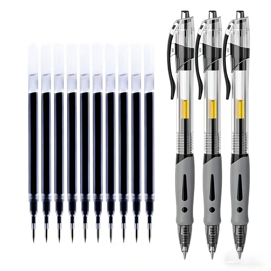 TEMU Lot de 13 stylos gel haute capacité, pointe fine 0,5 mm, 3 stylos + 10 recharges, , prise en main confortable, séchage rapide, écriture fluide,