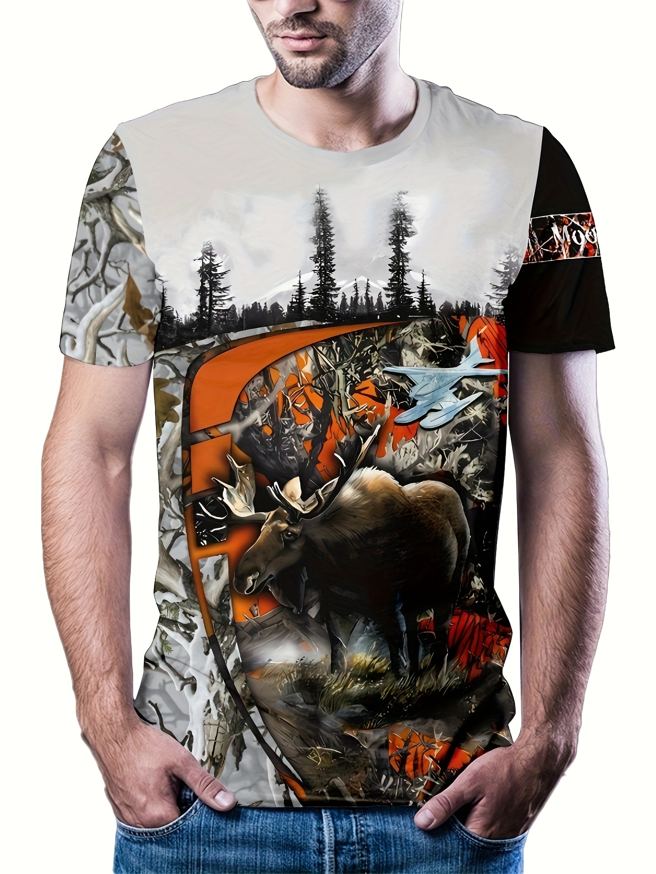 Men's Fishing,Hunting Print T-shirt & Shorts Set For Summer, Men's  Clothing, Plus Size