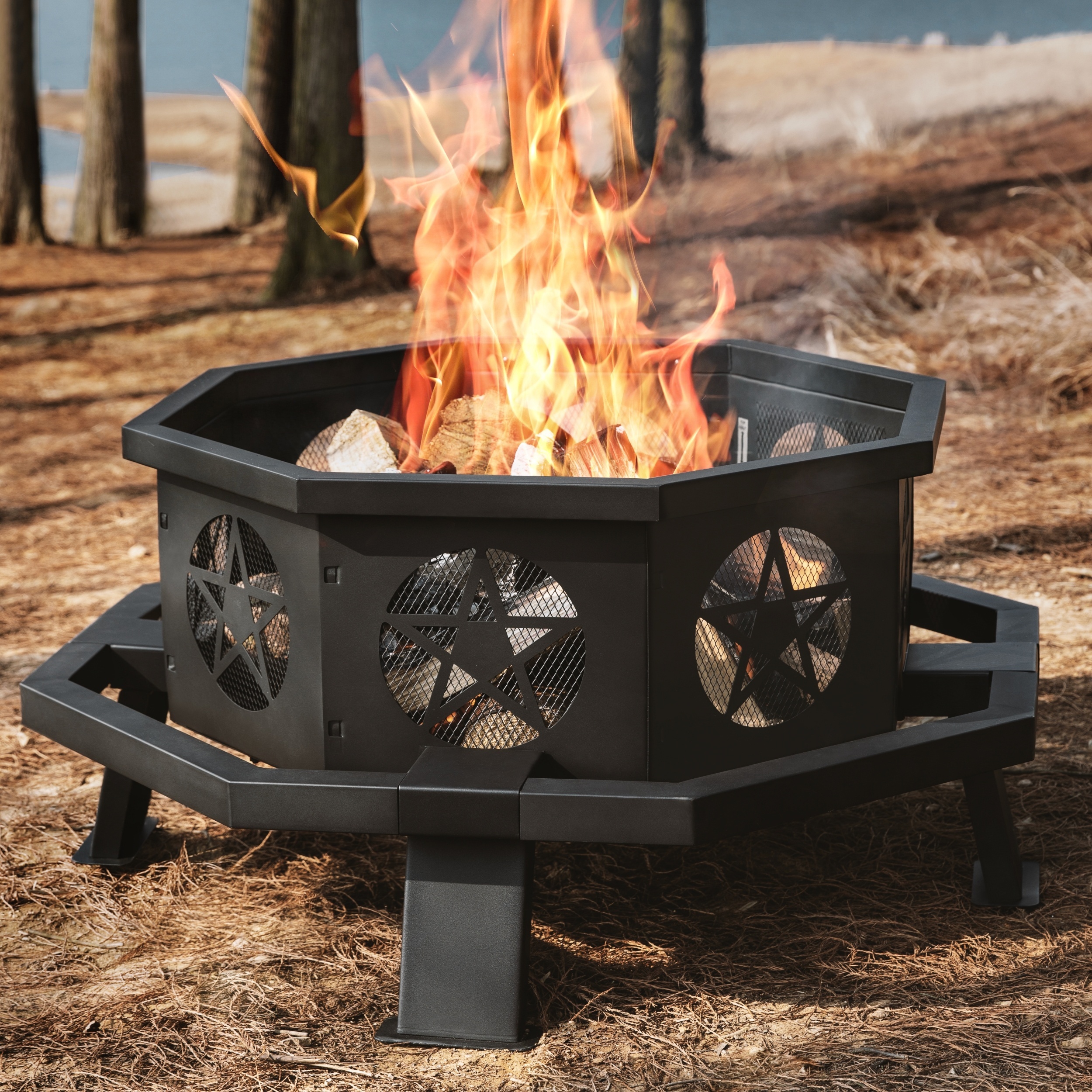 

35 Inch Fire Pit, Outdoor Wood Burning Fire Pits With Cooking Grill, For Outside Heavy Duty Steel Fire Pit With For , Camping, Backyard, Patio, Picnic