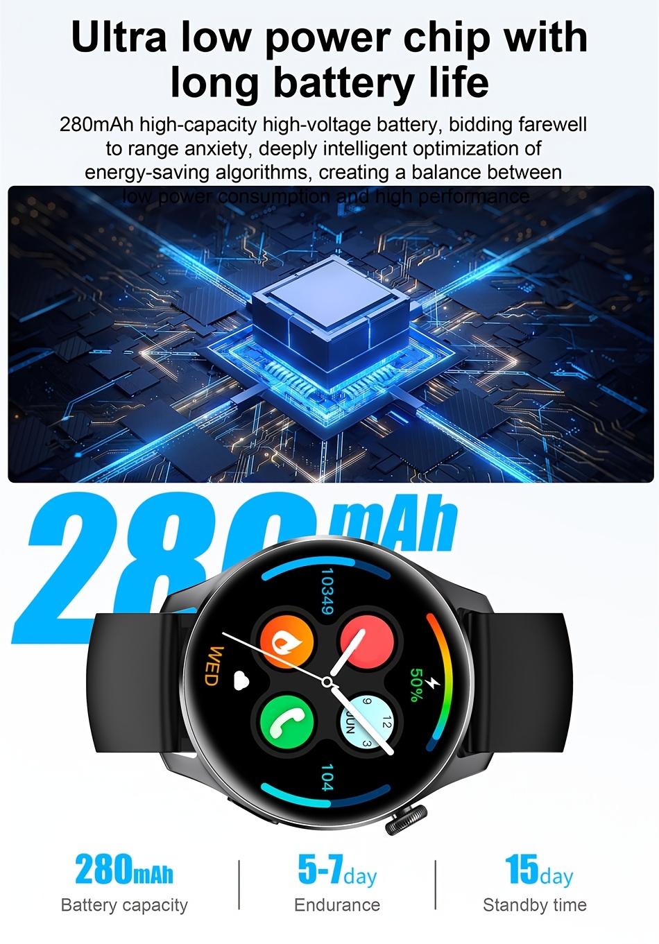 Reloj Inteligente para Hombres de 3.89 cm Pantalla HD 360*360, Batería de 280mAh, Deportes al Aire Libre y Fitness con Notificaciones, Control de Música, Visualización del Clima, Llamadas Inalámbricas - NUEVO 2024