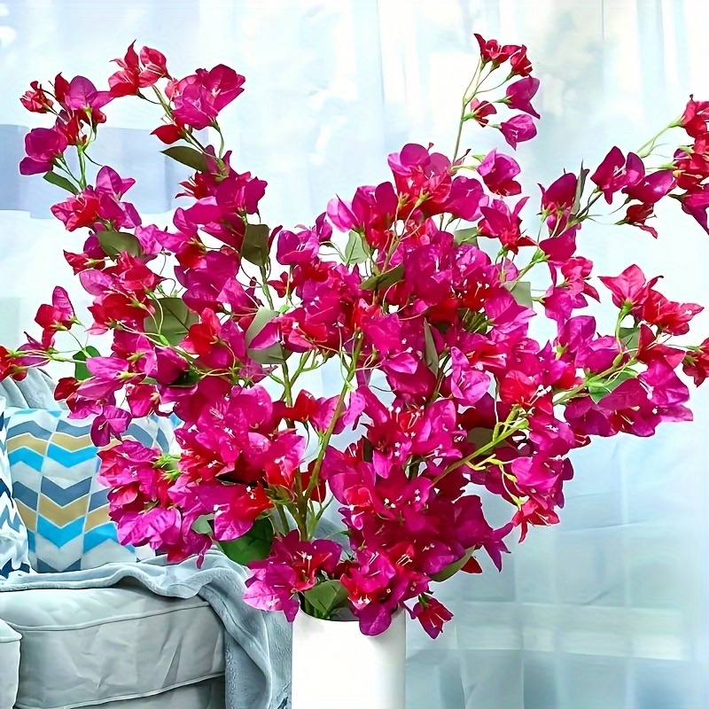 

10pcs Artificial Bougainvillea Flowers Vine- Plastic Material Faux Floral Branches Garland For Home, Wedding, Garden Decor For Christmas, , Easter, Thanksgiving, Valentine's - No Pot Included