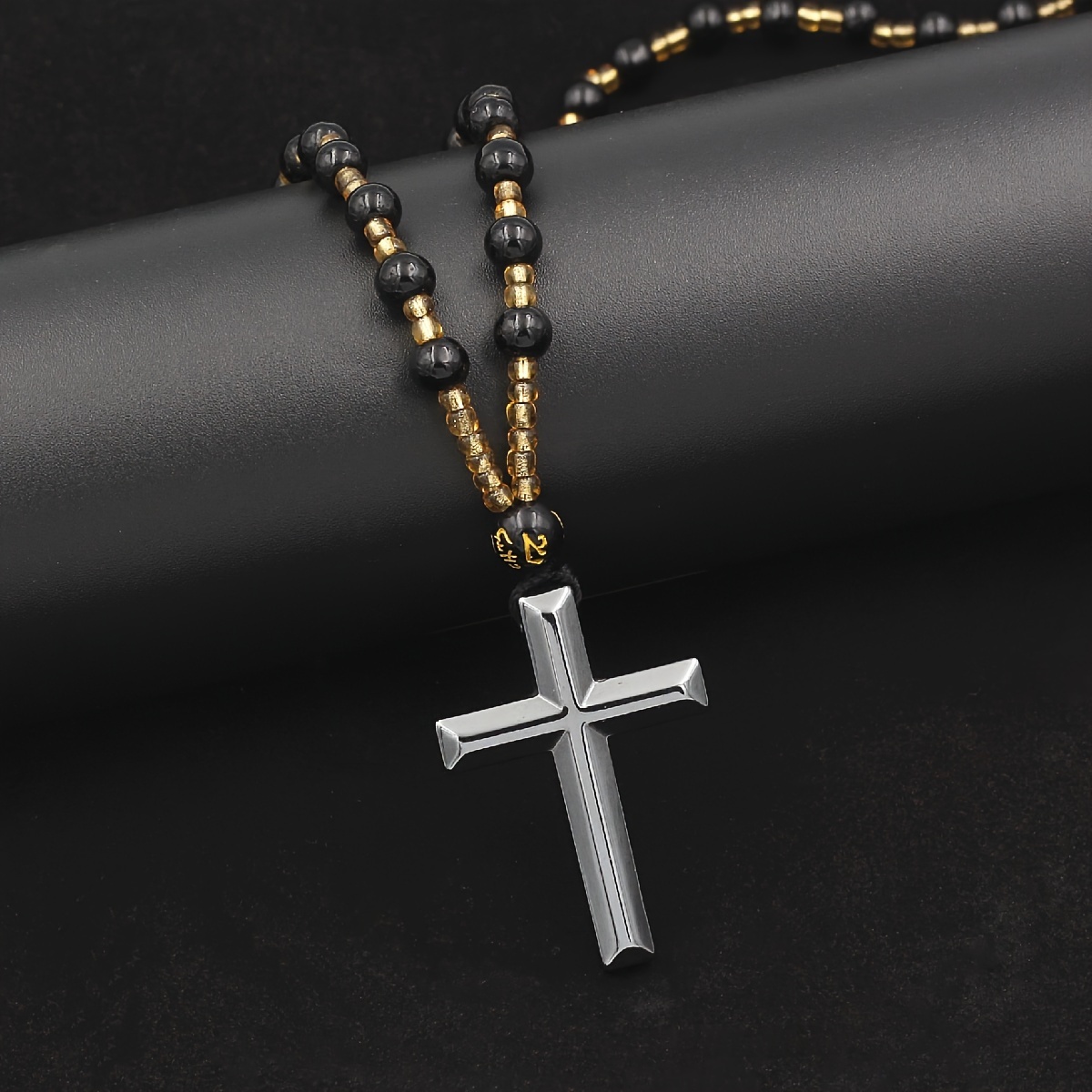 Jade Natural Stone 28" Rosary Beads Hematite Necklace Cross Crucifix Men Women E - Foto 8