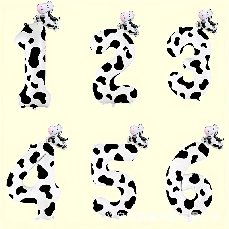 

2pcs Farm 40-inch Cow Pattern Number Balloons, Aluminum Film Birthday Party Decorations, No Electricity Needed