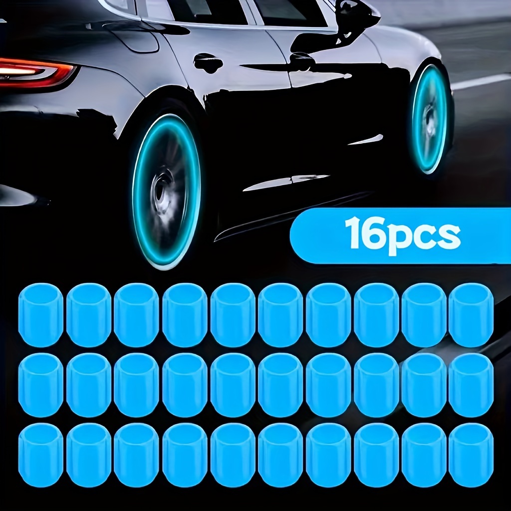 16pcs Luminous Tire Valve Stem Caps, Universal Glow-in-the-Dark Wheel Valve Covers for Bikes Motorcycles Cars - Durable Plastic, Dust-Proof & Leak-Proof