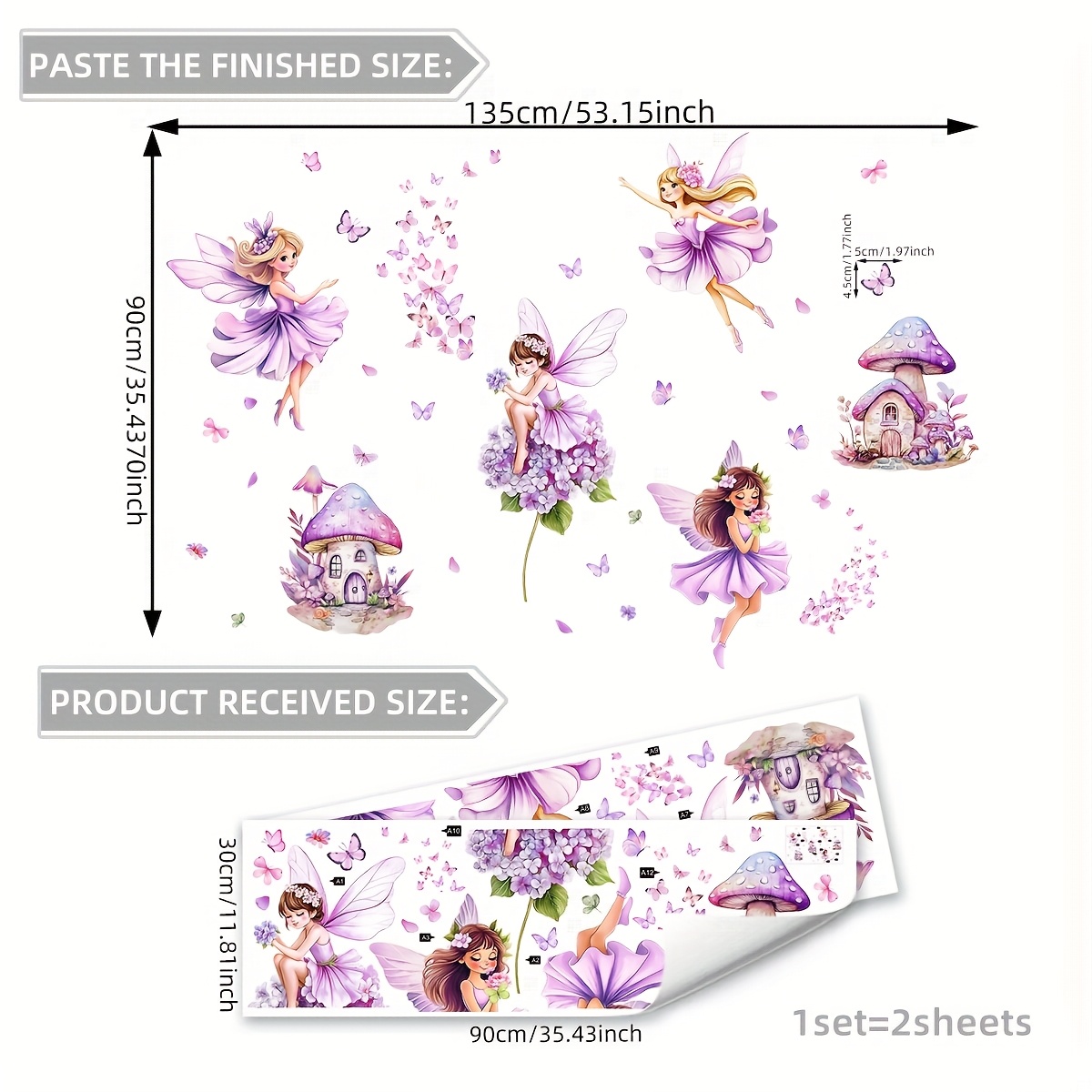 Image of A Set Of 2 Sheets (30*90cm*2pcs) Hand-painted Elf Mushroom House Floral Wall Stickers Living Room Bedroom Bathroom Wall Decoration Stickers Self-adhesive Ms7310-yk