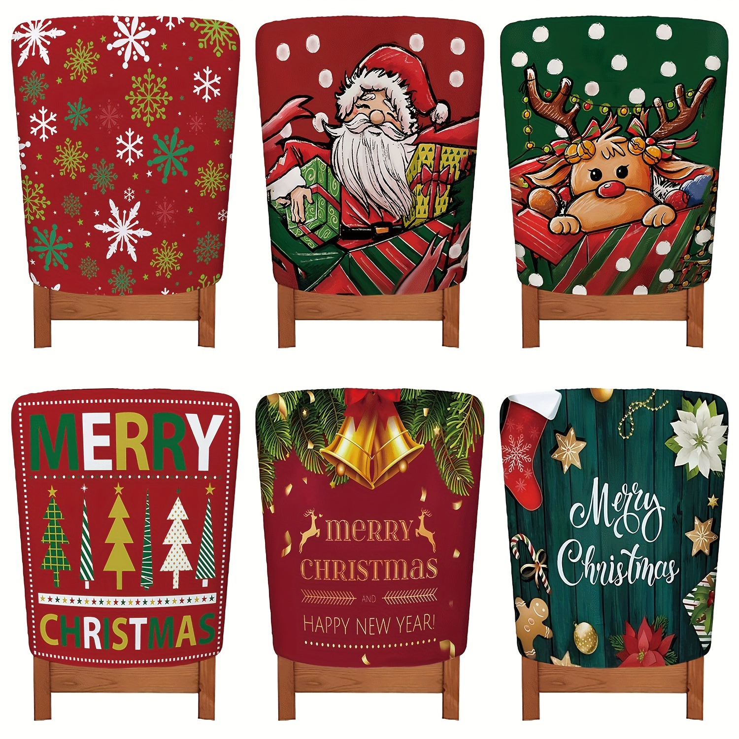 1pc Merry Christmas Deer Green Chair Back Slipcovers, Christmas Kitchen Dining Home Decorations, Happy New Year Decorations