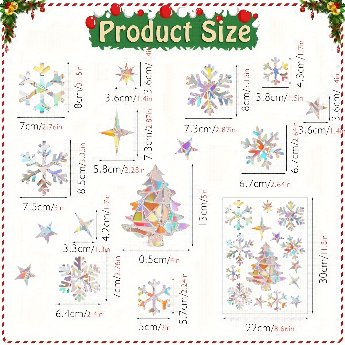 1 set   rainbow prism suncatcher window clings reusable static   pvc glass stickers 5mil thick glossy finish christmas festive bird snowflake decals for holiday decor details 9