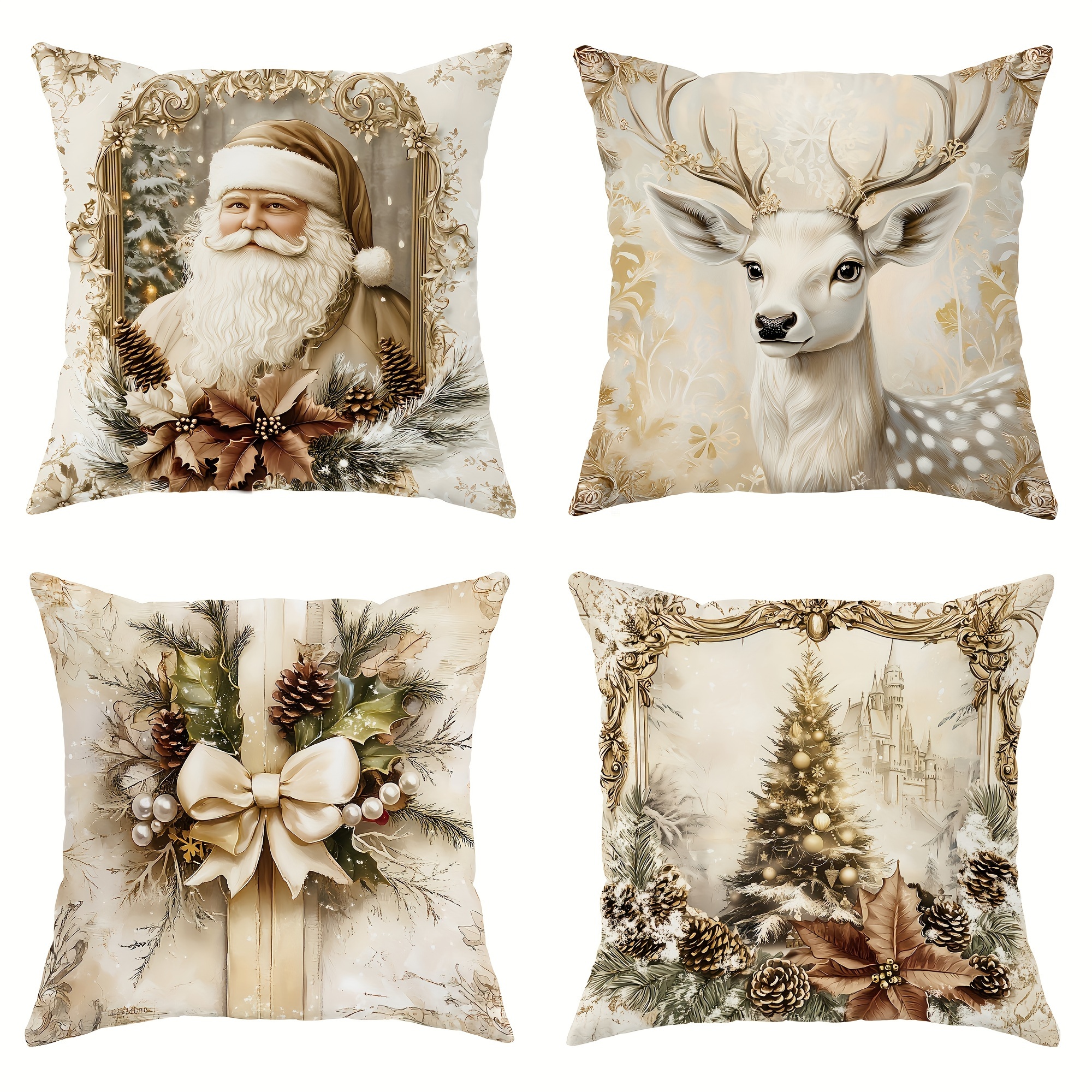 

4pcs Santa Bow Pillowcase Comfortable Pillowcase -sided 18in*18in Christmas Bedroom Sofa Bed Decoration No