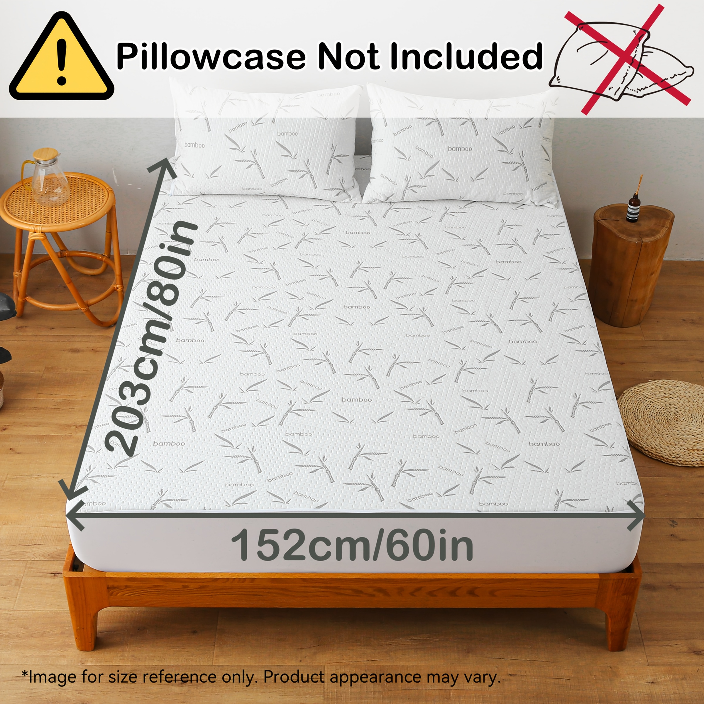 TEMU Breathable Bamboo Viscose Waterproof Mattress Protector, Jacquard Fabric, Hypoallergenic Fitted Mattress Cover, Machine Washable, Polyester