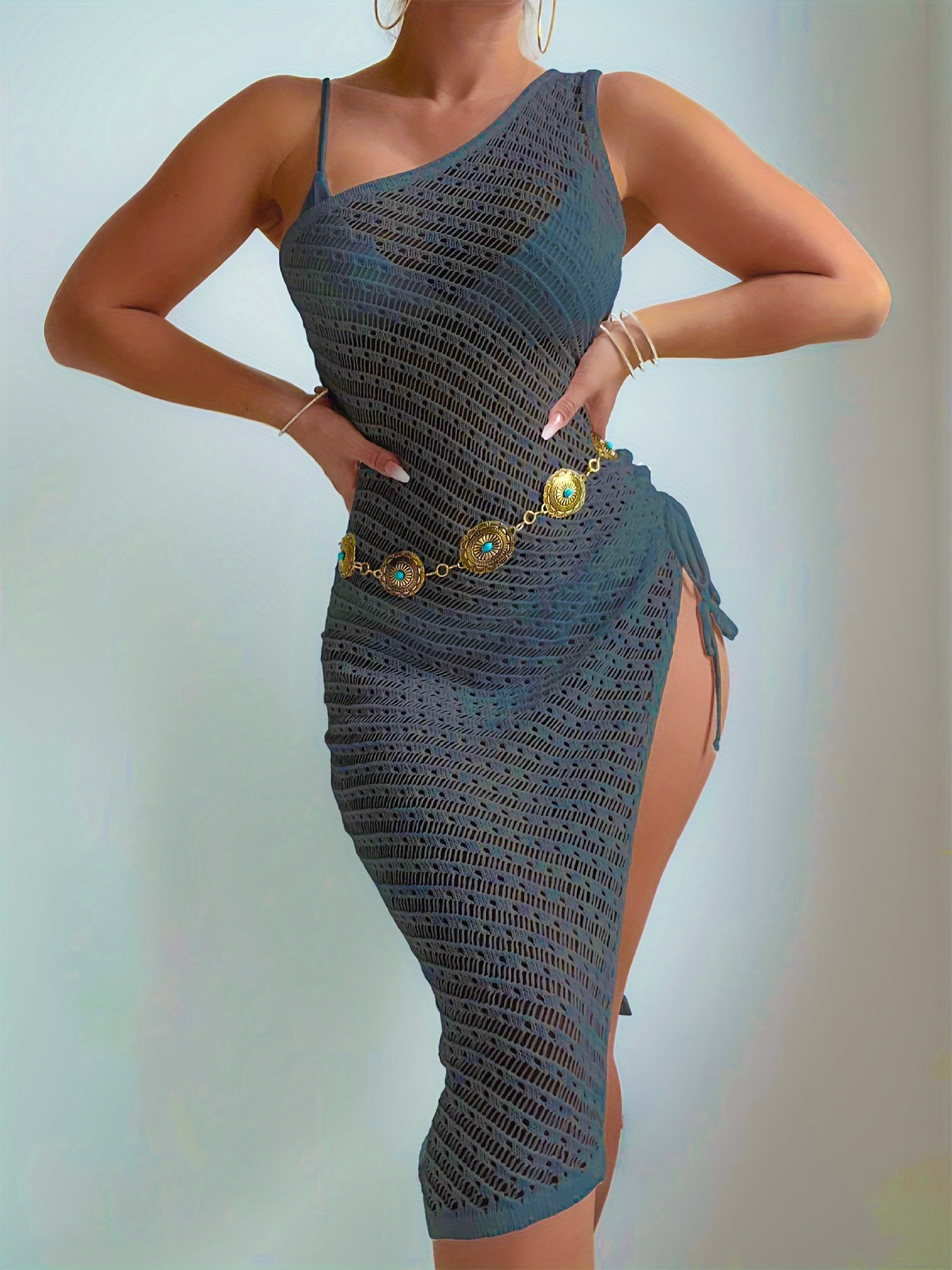 strapless open back dress One Sleeved Sequin Blazer Dress in Black 14
