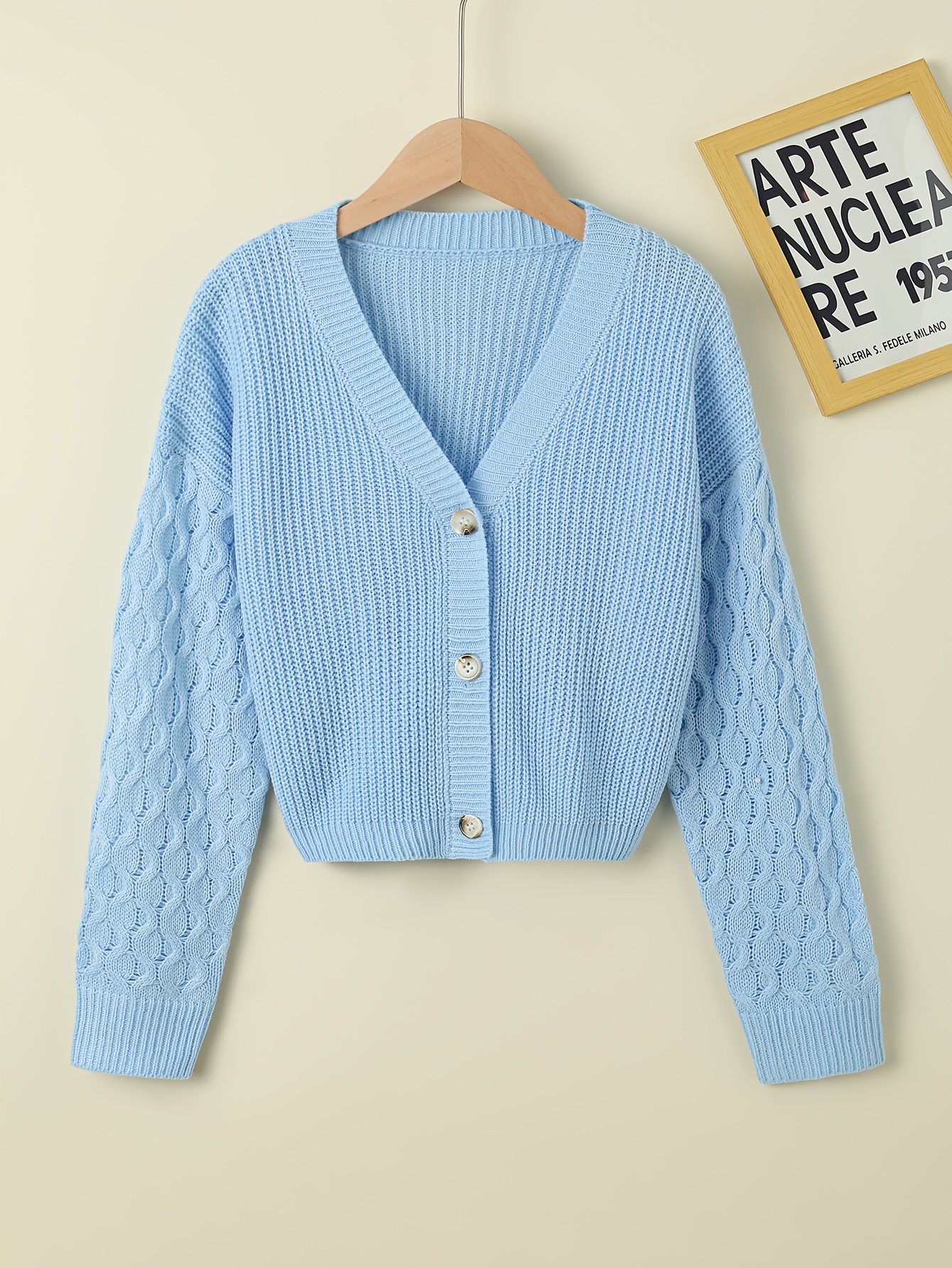 girls' soft knit cardigan light blue v neck long sleeve Temu Denmark