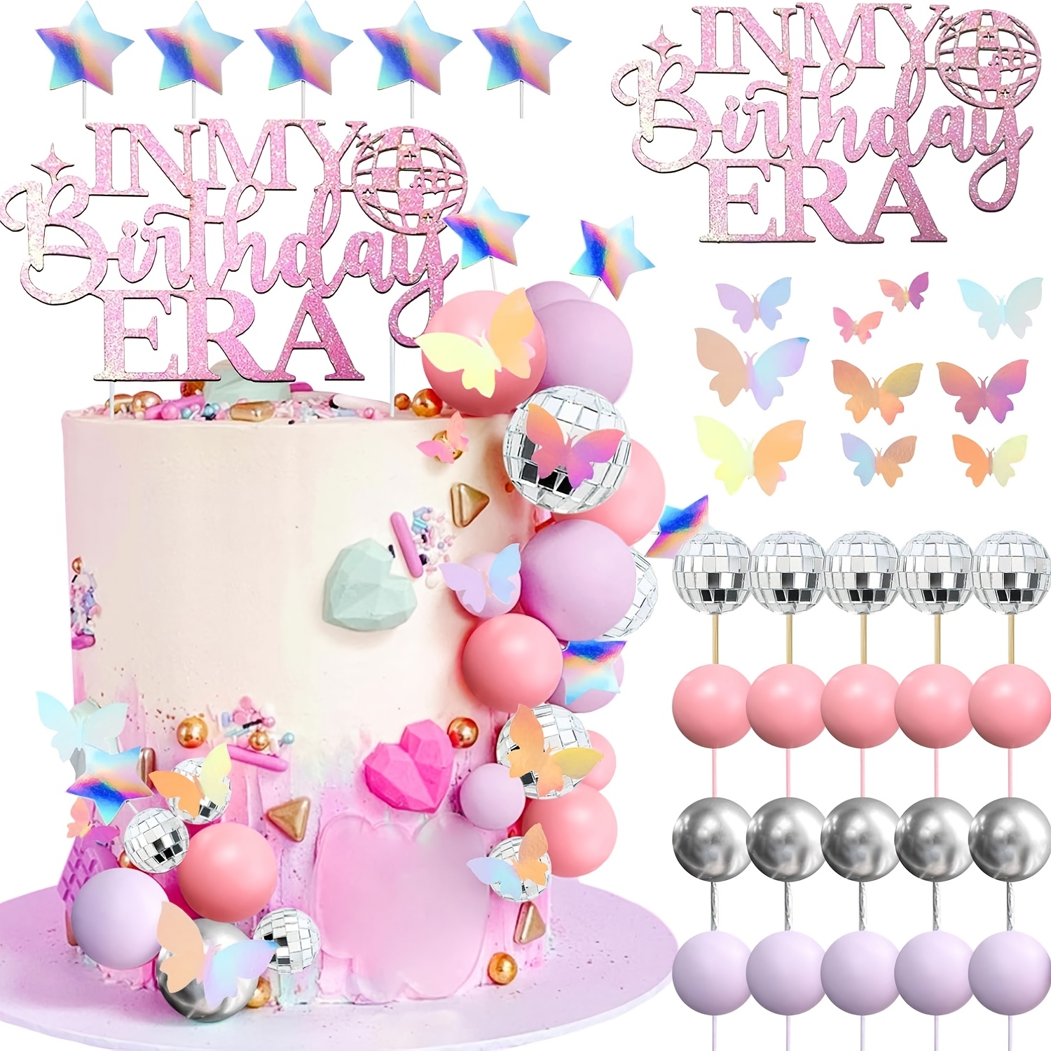 

Laventy Birthday Era Party Decor Kit - Sparkling 'in My Birthday Era' Cake Topper, Colorful Balloons & Accents, Glam Photo Backdrop For & Themed Celebrations