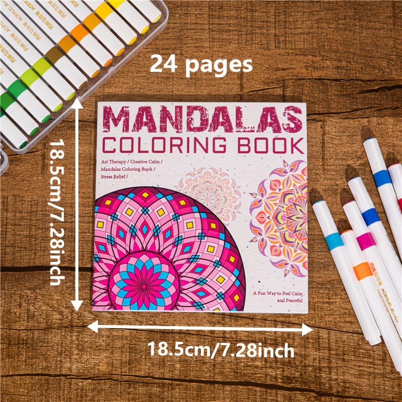 Image of 24 Pages Mandala Coloring Book For Deep Relaxation And Stress Relief, Coloring , Great For Screen-free Entertainment, Road Trips, Plane Rides, Gift For Beginners, Teens , Family Game