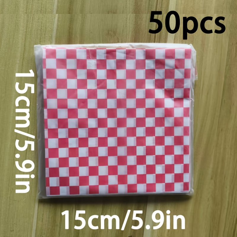 E-shop 50 Blatt karierte Sandwich-Beutel Trockenwachspapier, fettbeständiges rotes Burger-Food-Korb-Einlage Ölpapier