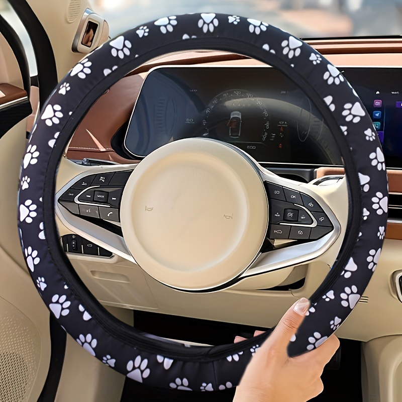 

Dog Paw Print Pattern Car Steering Wheel Cover, Universal Elastic Protective Slip-on, Anti-slip, Durable, And Sweat-absorbent Lycra Material